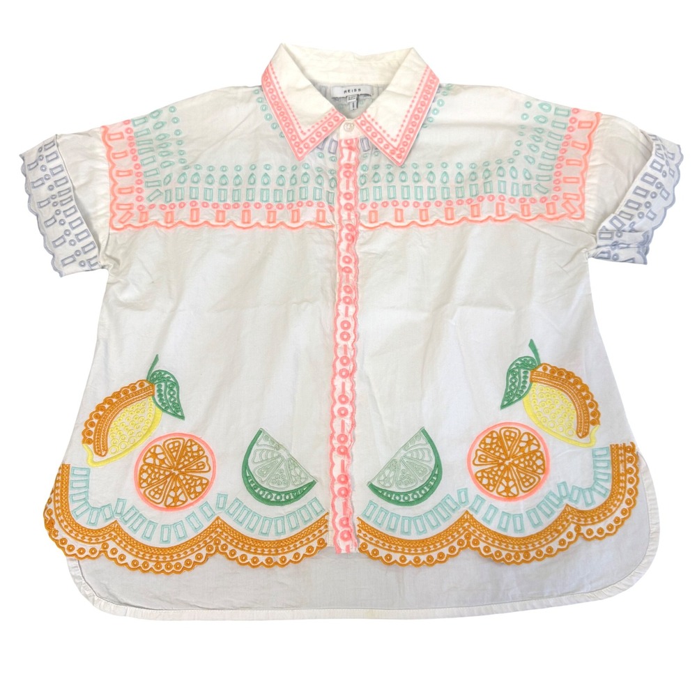 Reiss Top Citrus Embroidered Resort Kids 11-12 Fruit‎ Eyelet Scalloped White